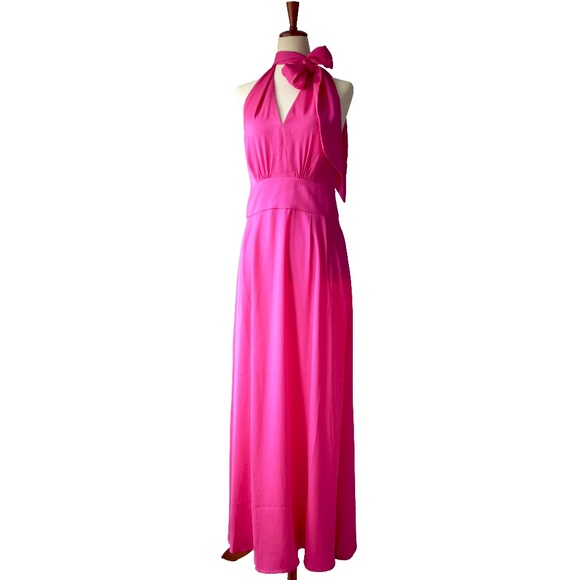 Banana Republic Halter Maxi Dress in NEON PINK - Size 4 (NWT) - Picture 2 of 5